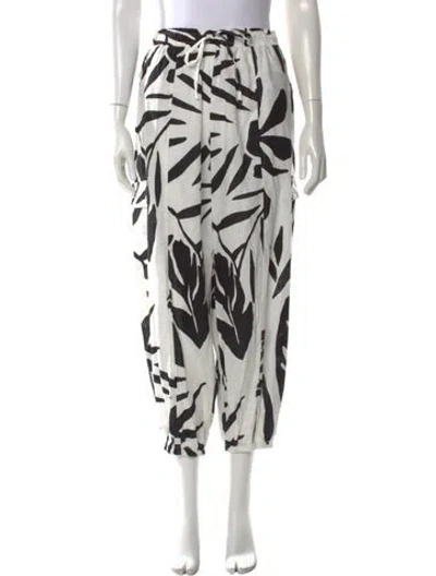 Pre-owned Christian Siriano Floral Print Wide Leg Pants In White