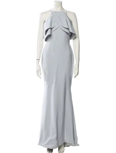 Pre-owned Christian Siriano Halterneck Long Dress In Blue