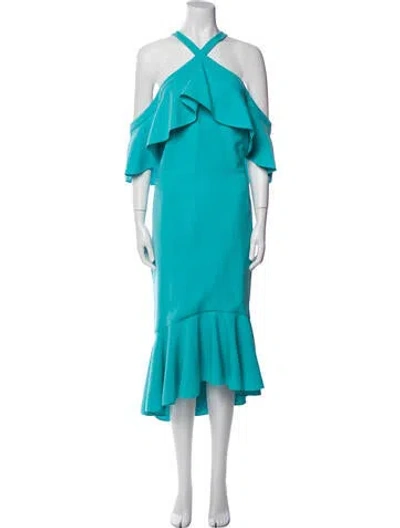Pre-owned Christian Siriano Halterneck Long Dress In Blue