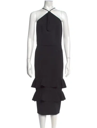 Pre-owned Christian Siriano Halterneck Midi Length Dress In Black
