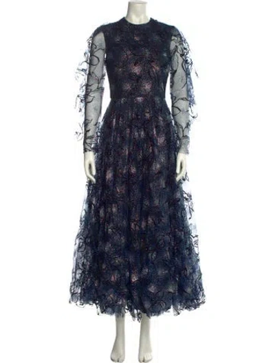 Pre-owned Christian Siriano Lace Pattern Long Dress In Blue