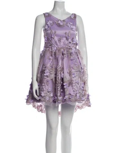 Pre-owned Christian Siriano Lace Pattern Mini Dress W/ Tags In Purple