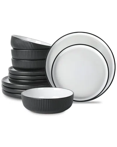 Christian Siriano Laro 12pc Stoneware Dinnerware Set In Black