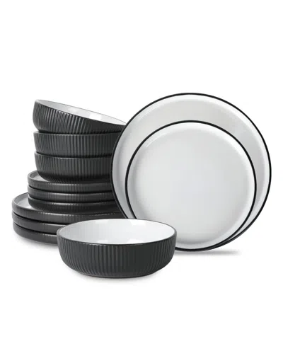 Christian Siriano Laro Stoneware 12 Pc. Dinnerware Set, Service For 4 In Black