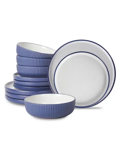 Christian Siriano Laro Stoneware 12 Pc. Dinnerware Set, Service For 4 In Dark Blue