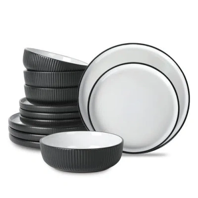 Christian Siriano Laro Stoneware 12-piece Dinnerware Set In Black