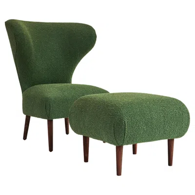 Pre-owned Christian Siriano Lawrence Club & Ottoman Set, Bouclé & Maple Set By  In Brown
