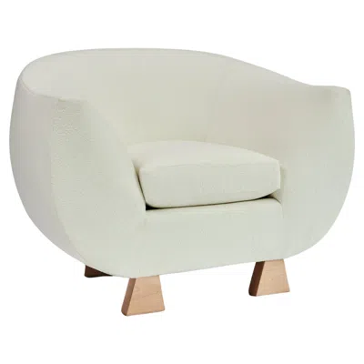 Pre-owned Christian Siriano Layton Club Chair, Ivory Bouclé & Maple Chair By  In White