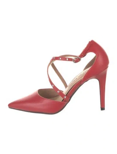 Pre-owned Christian Siriano Leather Studded Accents D'orsay Pumps In Red