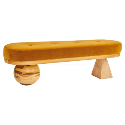 Pre-owned Christian Siriano Leo Bench, Camel Mohair & Wood Bench By  In Brown