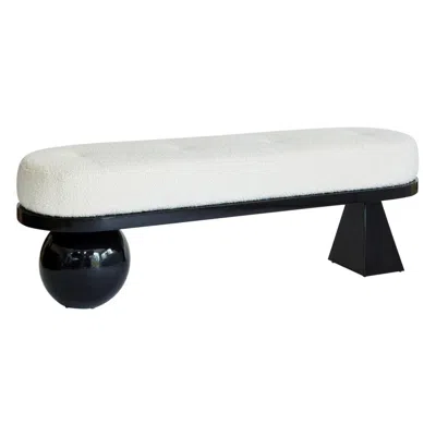 Pre-owned Christian Siriano Leo Bench, Ivory Bouclé & Wood Bench By  In White