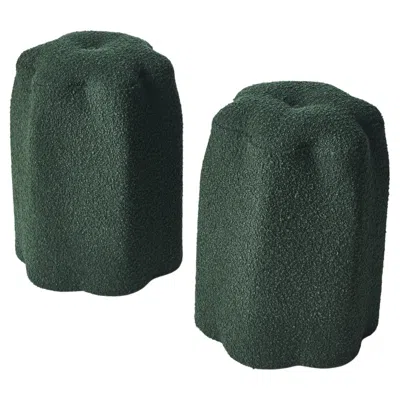 Pre-owned Christian Siriano Lily Stool, Dark Green Bouclé Stool By