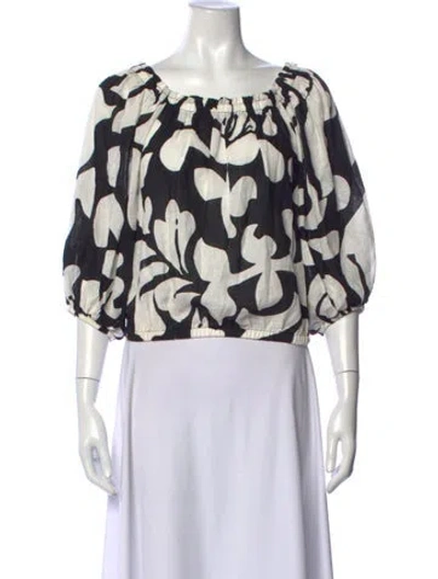 Pre-owned Christian Siriano Linen Floral Print Blouse In Black