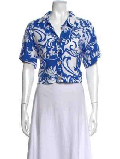 Pre-owned Christian Siriano Linen Floral Print Button-up Top In Green