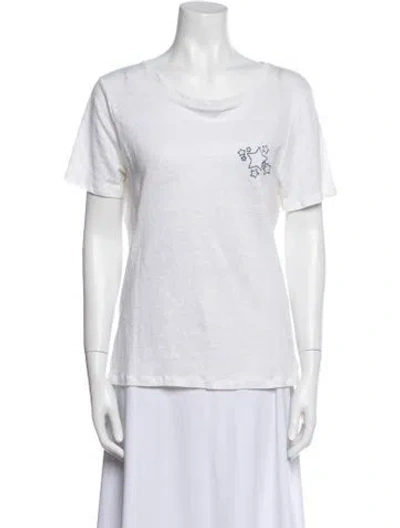 Pre-owned Christian Siriano Linen Graphic Print T-shirt W/ Tags In White