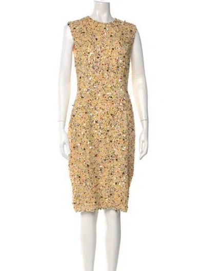 Pre-owned Christian Siriano Linen Midi Length Dress In Yellow