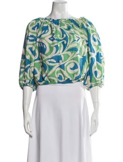 Pre-owned Christian Siriano Linen Printed Top In Green