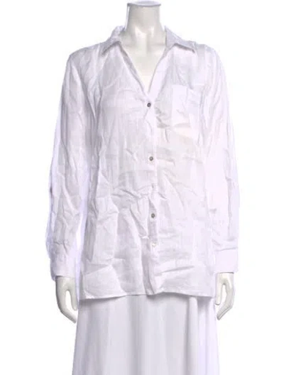 Pre-owned Christian Siriano Linen V-neck Button-up Top In White