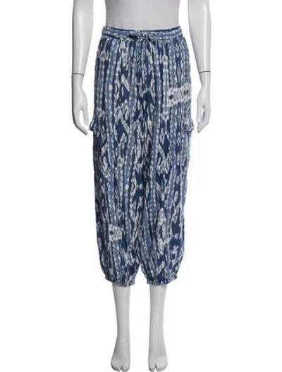 Pre-owned Christian Siriano Linen Wide Leg Pants In Blue