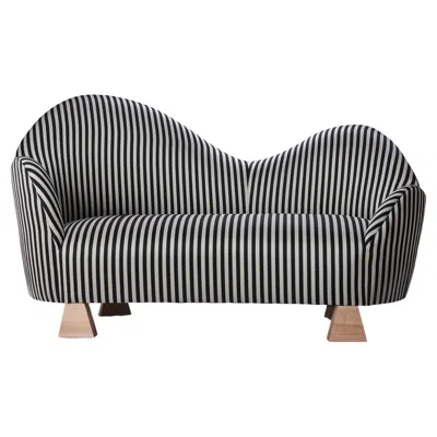 Pre-owned Christian Siriano Lorette Settee, Stripe Silk & Natural Wood Settee By  In Brown