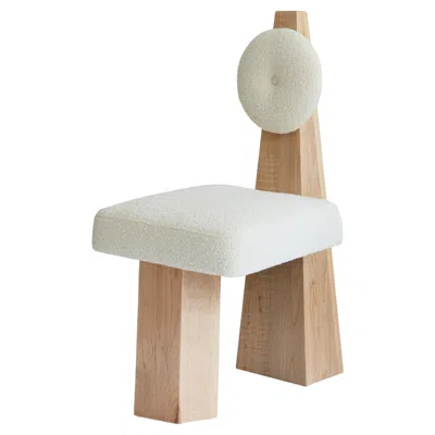 Pre-owned Christian Siriano Lula Chair, Ivory Bouclé & Natural Wood Chair By  In White