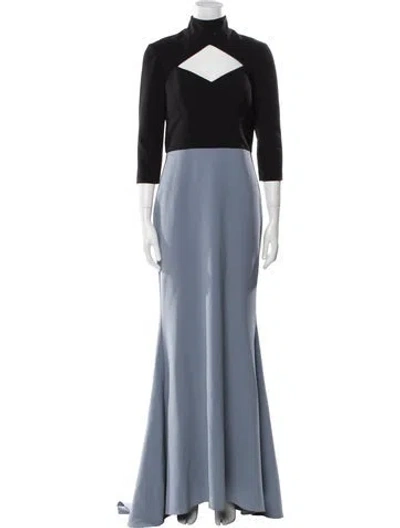 Pre-owned Christian Siriano Mock Neck Long Dress In Blue