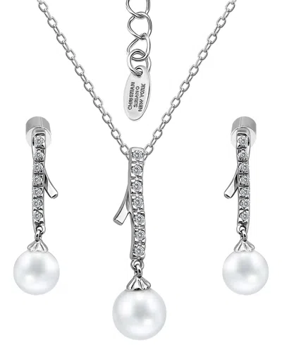 Christian Siriano New York 2-pc. Fine Silver-plated Cubic Zirconia Linear Ribbon Post Earrings And Linear Ribbon Slide Necklace In Metallic