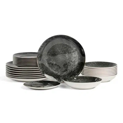 Christian Siriano New York Christian Siriano Onyx 24-piece Dinnerware Set Porcelain In Black