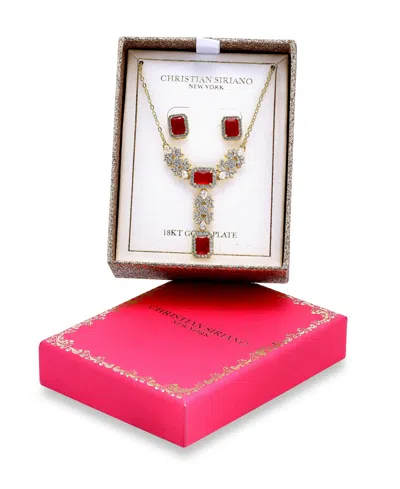 Christian Siriano New York Cubic Zirconia Halo Accents Necklace And Earrings Set In Gold