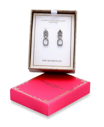 Christian Siriano New York Fine Silver Plated Cubic Zirconia Floral Motif Post Drop Earrings In Metallic