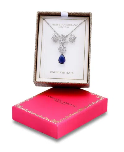 Christian Siriano New York Fine Silver Plated Marquise Cubic Zirconia Drop Necklace And Earrings Set In Metallic