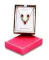 Christian Siriano New York Gold Plated Baguette Cubic Zirconia Frontal Necklace And Earrings Set In Red