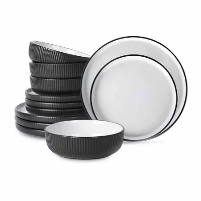 Christian Siriano New York Laro Set Of 12-pc. Stoneware Dinnerware Set In Black