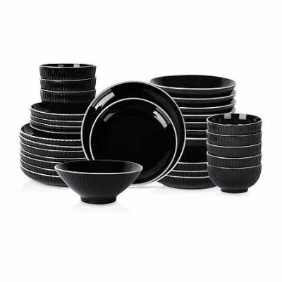 Christian Siriano New York Lustra 32-pc. Stoneware Dinnerware Set In Black