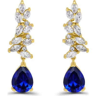 Christian Siriano New York Pear Cubic Zirconia Cluster Drop Earrings In Gold/blue