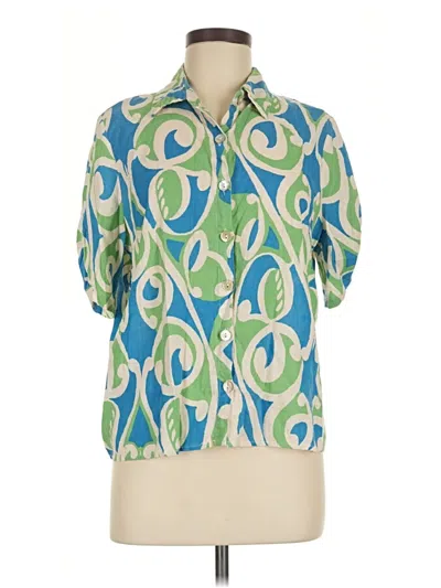 Pre-owned Christian Siriano New York Short Sleeve Blouse In Green
