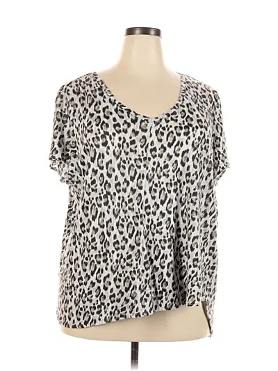 Pre-owned Christian Siriano New York Short Sleeve Top Silver Animal Print Pattern Scoop Neck Tops
