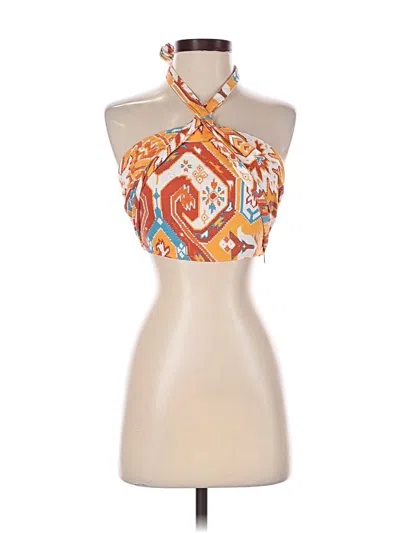 Pre-owned Christian Siriano New York Tank Top Orange Halter Neckline Tops