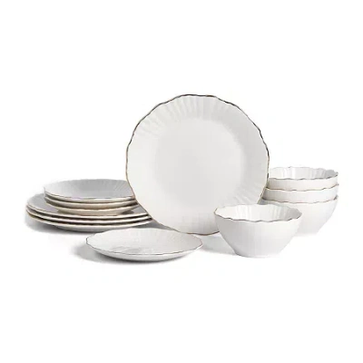 Christian Siriano New York Zinnia 12-pc. Porcelain Dinnerware Set In White