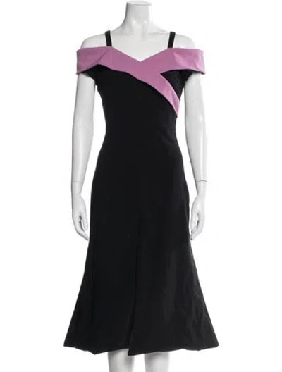 Pre-owned Christian Siriano Off-the-shoulder Midi Length Dress In Black