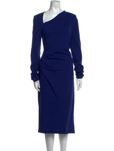 Pre-owned Christian Siriano One-shoulder Midi Length Dress In Blue