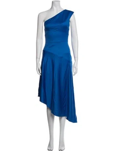 Pre-owned Christian Siriano One-shoulder Midi Length Dress In Blue