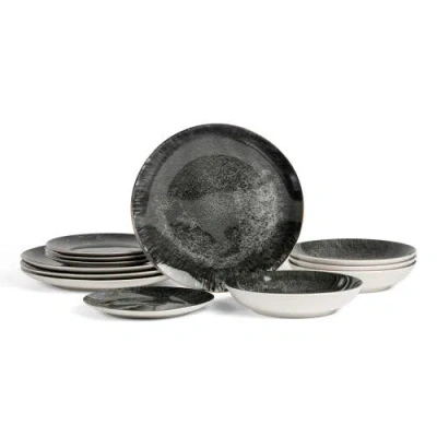 Christian Siriano Onyx 12-piece Dinnerware Set Porcelain, Service For 4 In White