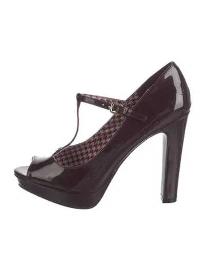 Pre-owned Christian Siriano Patent Leather T-strap Pumps In Purple
