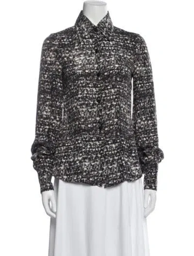 Pre-owned Christian Siriano Patterned Long Sleeve Button-up Top In Multicolor