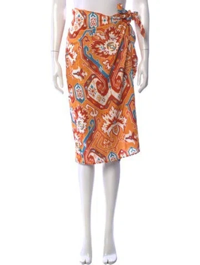 Pre-owned Christian Siriano Patterned Midi Length Skirt In Orange