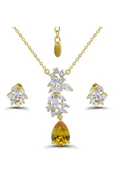 Christian Siriano Pear Cluster Pendant Necklace & Drop Earrings Set In Gold