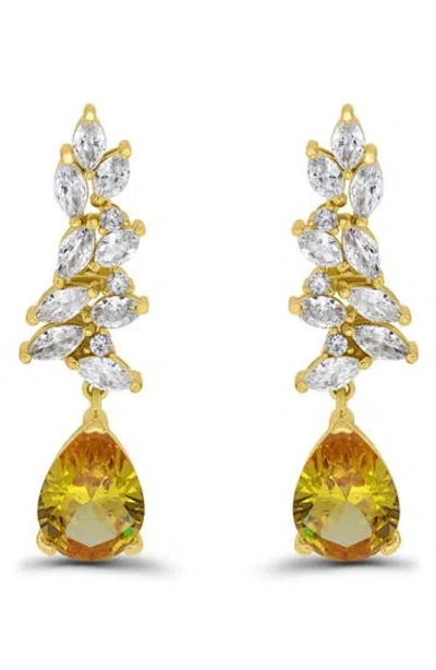 Christian Siriano Pear Cubic Zirconia Cluster Drop Earrings In Gold