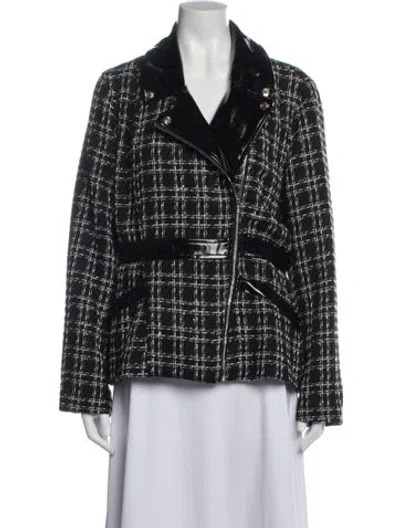 Pre-owned Christian Siriano Plaid Print Biker Jacket In Black