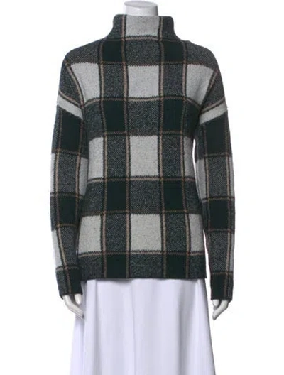 Pre-owned Christian Siriano Plaid Print Mock Neck Sweater In Blue